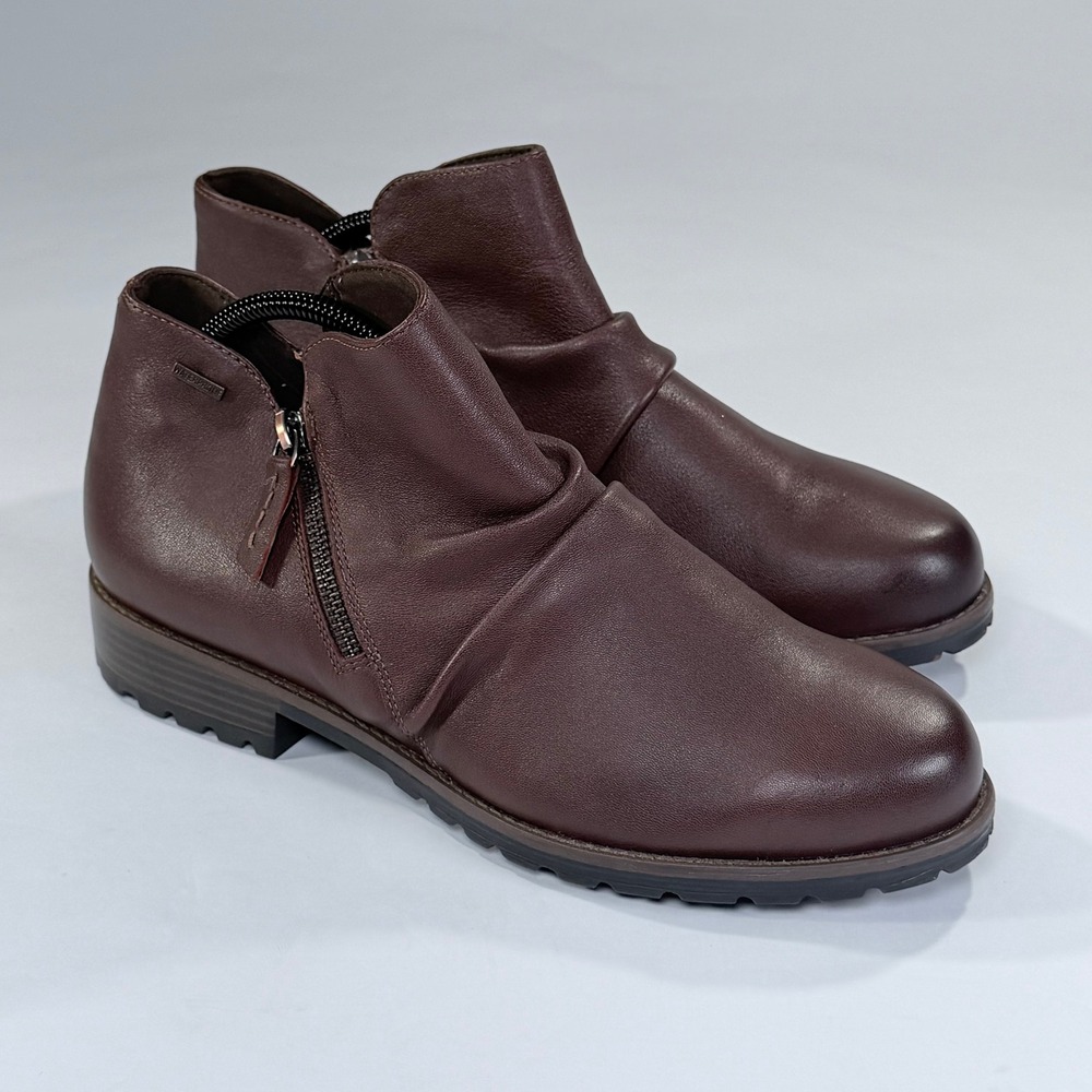 Clarks Nissini Top Boots Womens 12 Brown Leather Waterproof Ankle Ruched Comfort